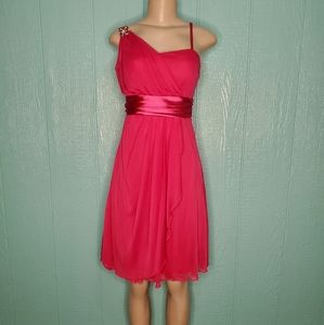 ❤️ Neon pink tie sheer wedding any parties dress one shoulder Size M
